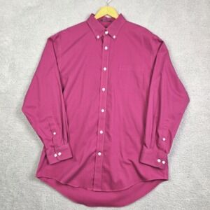 Lands End Shirt Mens 17 34 Red Gingham Plaid Supima Cotton No Iron Button Down